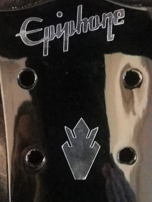 Epiphone Headstock 1 Logo & 2 Crowns, Die-Cut, Silverleaf Decal, OEM Size