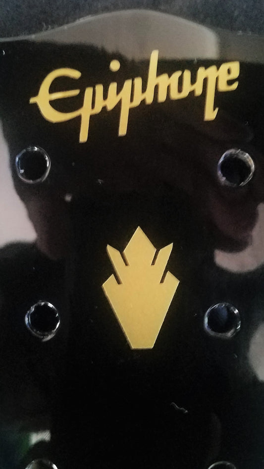Epiphone Headstock 1 Logo & 2 Crowns, Die-Cut Metallic gold, Vinyl Decal, OEM Size