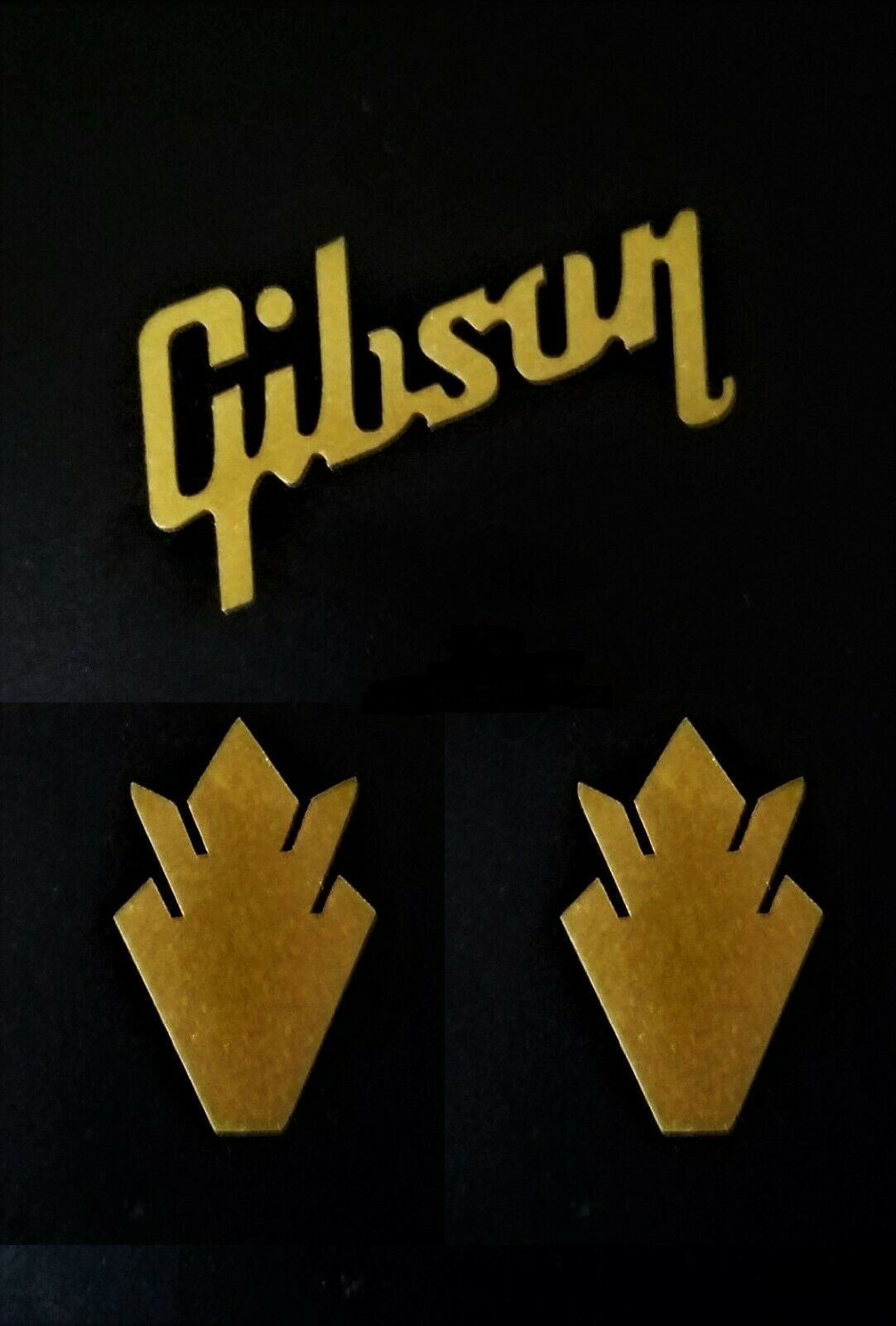 Gibson Guitar Headstock 1 LOGO & 2 Crown, Die Cut Vinyl Decal, OEM Size Metallic Gold