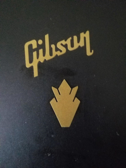 Gibson Guitar Headstock 1 LOGO & 2 Crown, Die Cut Vinyl Decal, OEM Size Metallic Gold (Copy)