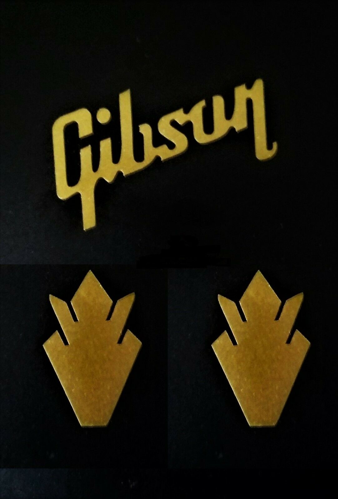 Gibson Guitar Headstock 1 LOGO & 2 Crown, Die Cut Vinyl Decal, OEM Size Metallic Gold (Copy)