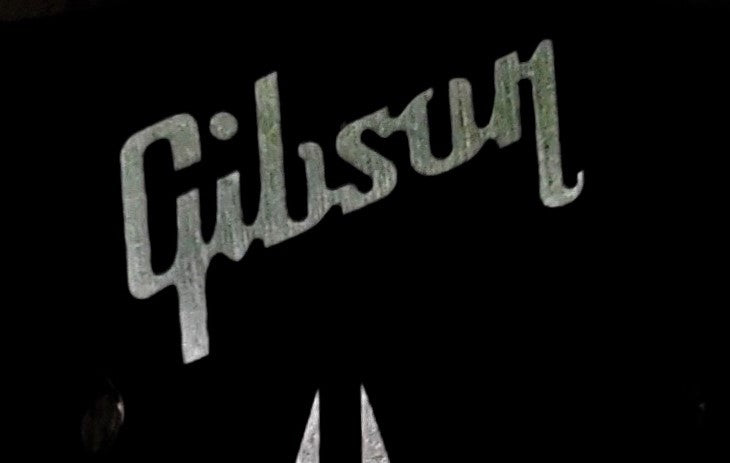 Gibson Guitar Headstock Decal, 2 Logos & 1 Split Diamond, Die-Cut Metallic Decal, Straked Nickel