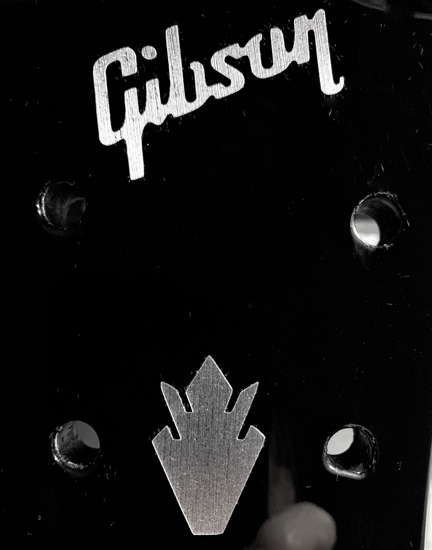 Gibson Guitar Headstock 1 Logo & 2 Crowns, Die-Cut Brushed Nickel Decal, OEM Size