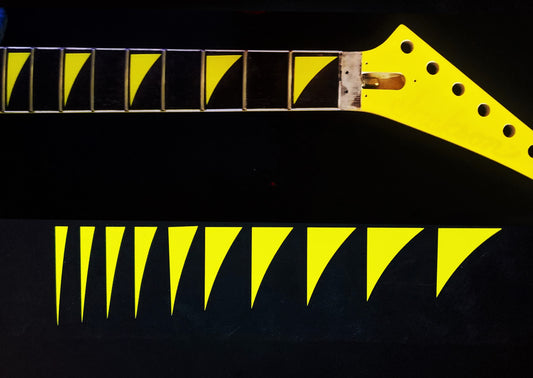 Jackson Guitar, Vinyl Shark Fin Fret Marker Covers, Die-Cut Vinyl Exact Fit, Neon Yellow