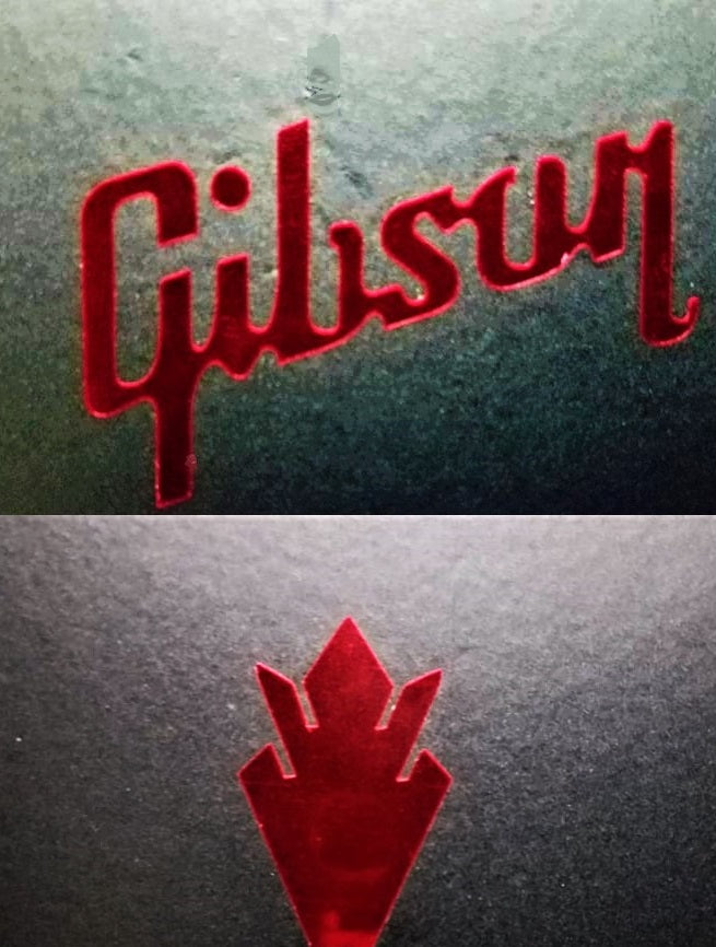 Gibson Guitar Headstock Logo & Crown, Metallized Decal, Rose CHROMIUM OEM Size