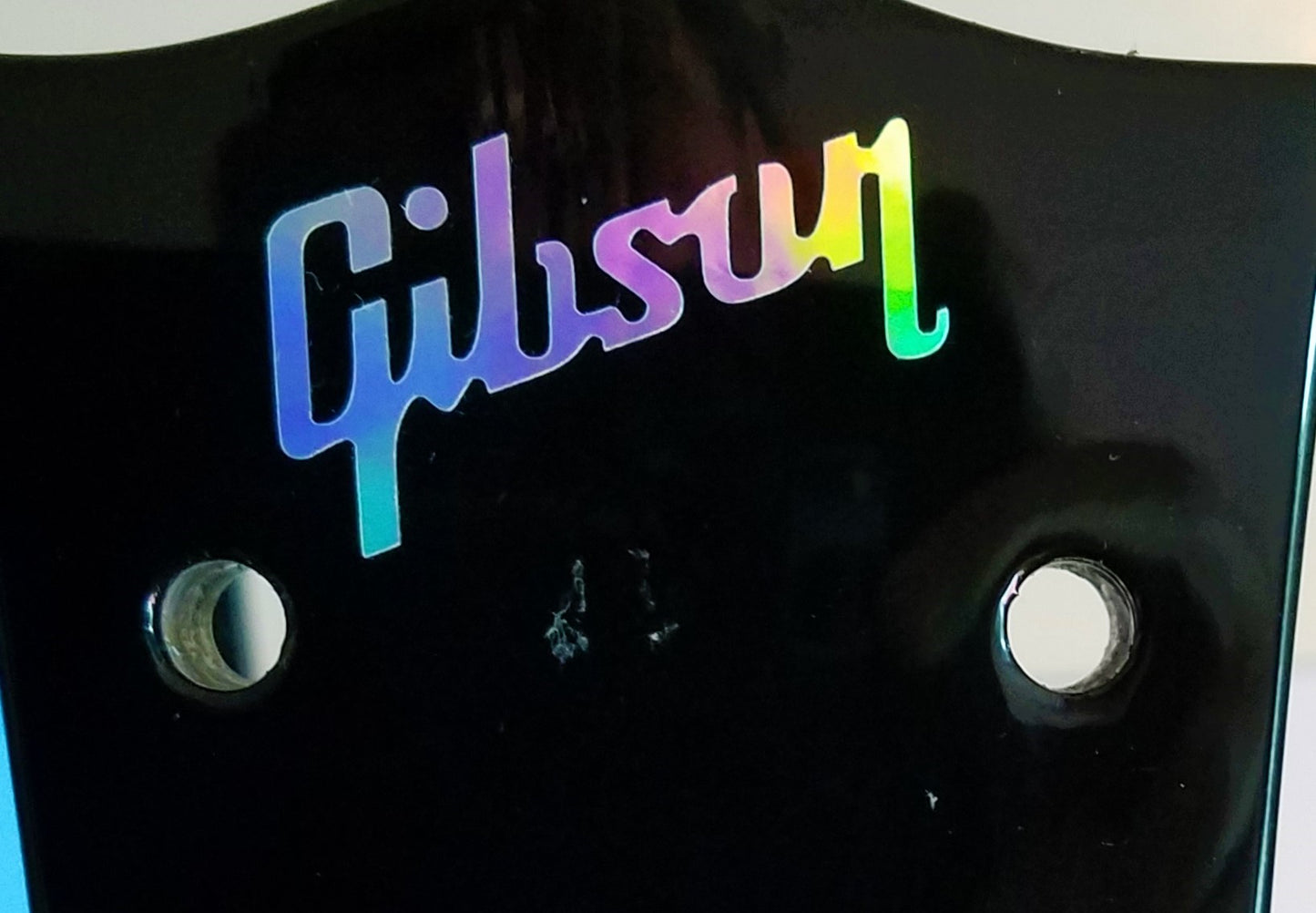 Gibson Guitar Headstock Logo Die-Cut Metalized Decal, Oil Slick Aluminum OEM Sze LOT x2
