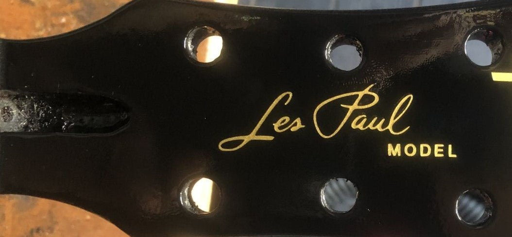 Gibson Les Paul Guitar Headstock Decal, Die-Cut Vinyl, OEM Size, Metallic Gold