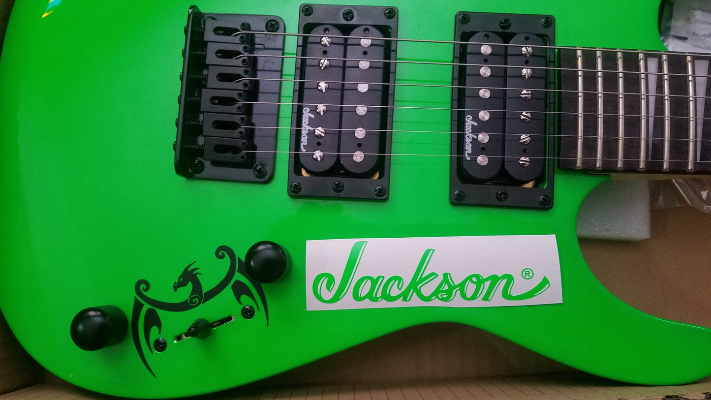 Jackson SOLOIST Guitar Headstock Logo, Die-Cut Vinyl Decal, OEM SIZE, ONE Neon Green Decal