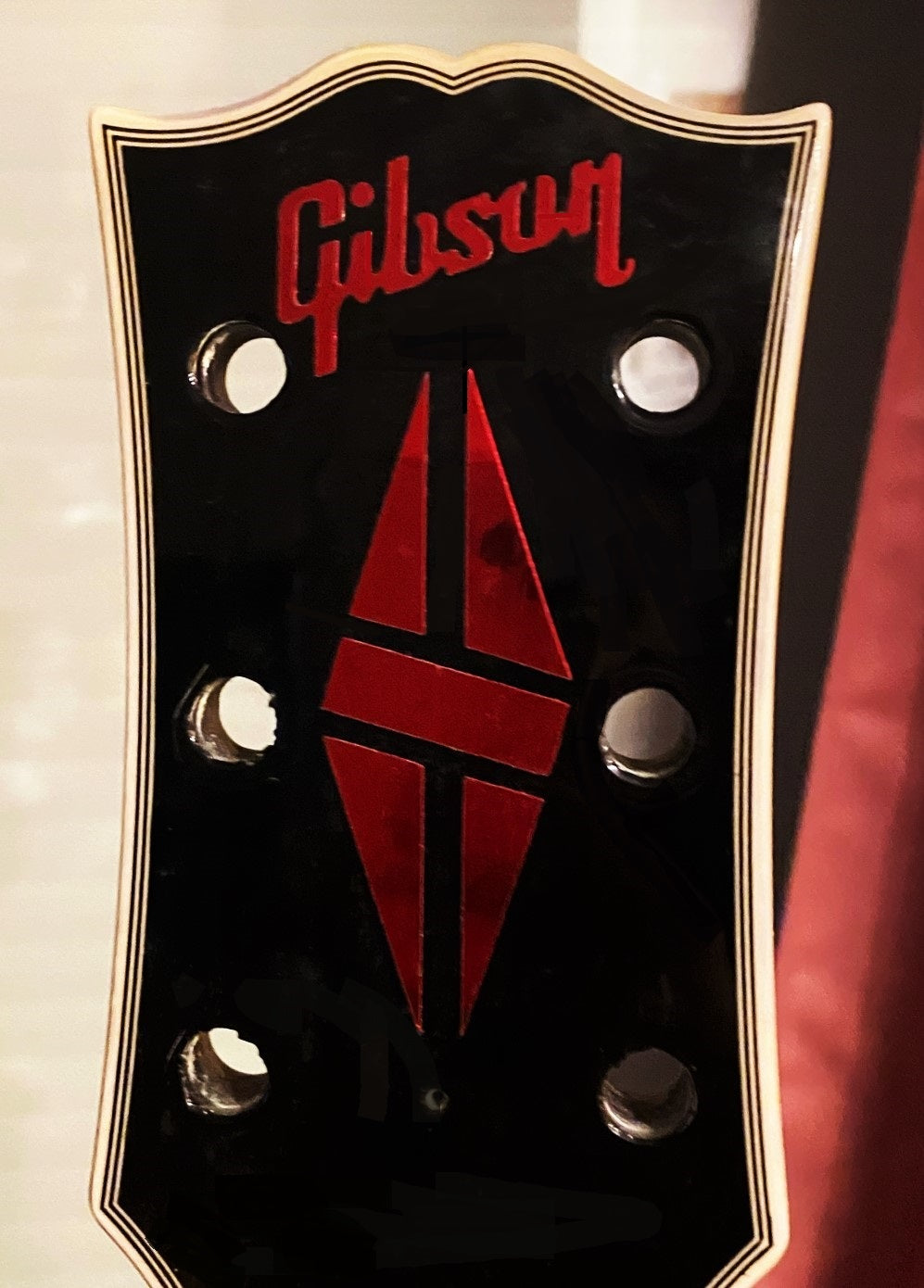 TWO Gibson Guitar Headstock Logos & 1 Split Diamond, Metallized Decal, Rose Chromium OEM Size