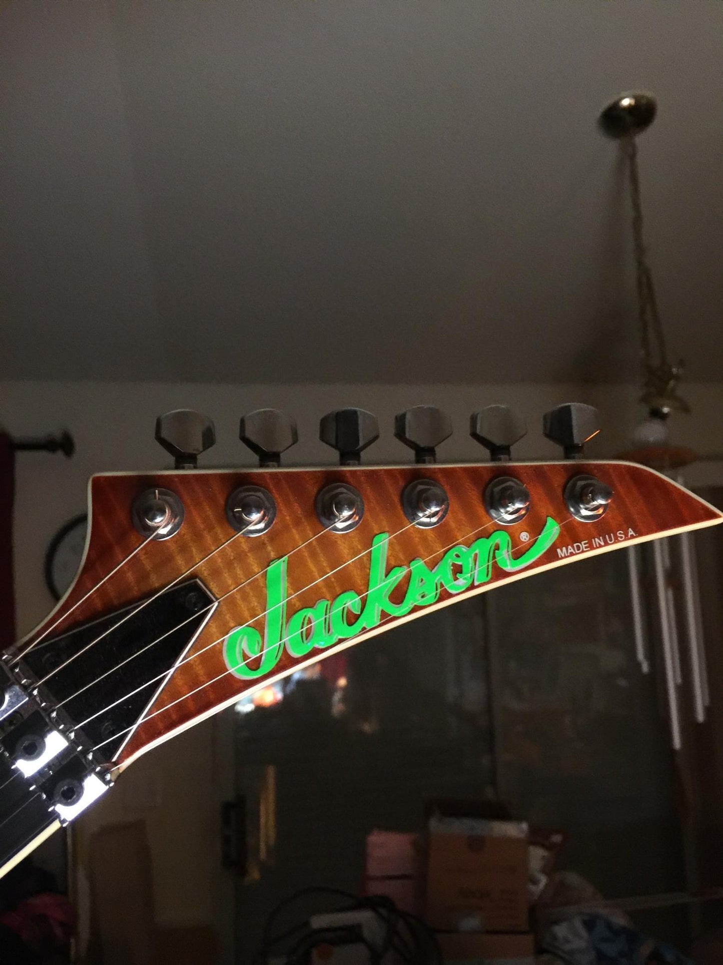 Jackson SOLOIST Guitar Headstock Logo, Die-Cut Vinyl Decal, OEM SIZE, ONE Neon Green Decal
